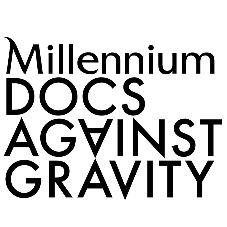 The name of the Millennium Docs Against Gravity is its logo in black block letters on a white background. The second A in Against is upside down.
